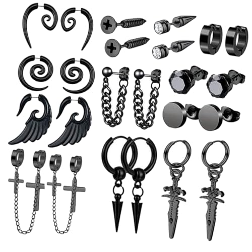 Gatuida 12Paare Schwarze Ohrringe für Herren Ohrringe Set mit Kleinen Reifen Dangle Design für Einen Coolen Punk Hip Hop Gatuida 12Paare Schwarze Ohrringe für Herren Ohrringe Set mit Kleinen Reifen Dangle Design für Einen Coolen Punk Hip Hop von Gatuida
