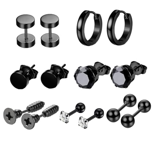 Gatuida 14 Stück Teiliges Herren Ohrstecker aus Schwarze Runde Ohrhänger Ohrringe für Alltag und Party Leicht Hautfreundlich Vielseitig Kombinierbar von Gatuida