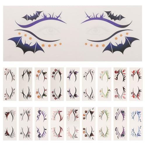 Gatuida 19 Stück Halloween Lidschatten-Aufkleber Eyeliner-Aufkleber Spinnennetz Fledermaus Temporäre Tattoo-Aufkleber Gesicht Make-up Zubehör für Frauen Mädchen von Gatuida