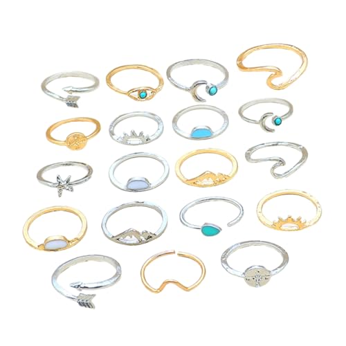 Gatuida 19 Stück Türkisring Für Teenager Mädchen Offene Metallringe Robuste Und Langlebige Fingerringe Vintage Design Fingerschmuck Für Jeden Anlass von Gatuida