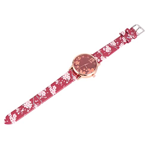 Gatuida 1stück Elegante Damen Quartz Armbanduhr Mit Pflaumenblütenmuster Stilvolle Handgelenk-Dekoration Für Jeden Anlass Rotes Pu-Armband Charmante Und Praktische Uhr von Gatuida
