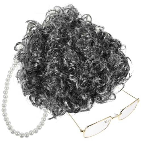 Gatuida 1Satz Cosplay Kit Perücke Brille Kette für Authentisches Großmutter Kostüm für Karneval Halloween Bühnenauftritte und Cosplay Events von Gatuida