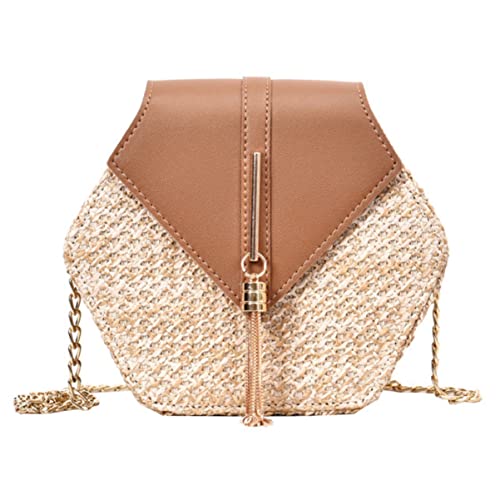 Gatuida 1Stück Handgemachte Strohtasche mit Quaste Schultertasche Crossbody Bag für Strand Party Shopping Bezaubernde Farben Hochwertiges Vielseitig Tragbar von Gatuida