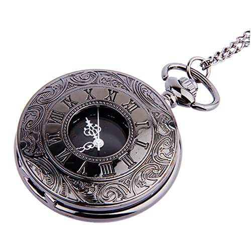 Gatuida Taschenuhr Retro Runde Quarz Taschenuhr mit Doppelanzeige Römische und Arabische Ziffern Schwarze Dicke Kette Vintage Steampunk Uhr für Damen Herren zum Geburtstag oder Jahrestag von Gatuida