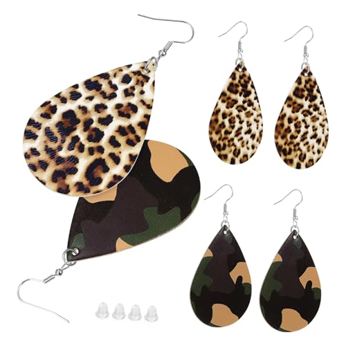 Gatuida 2 Paar Vintage Ohrhänger Damen Leichte Tropfen Ohrringe mit Leopard und Camouflage Muster Baumelndes Design für Frauen und Mädchen von Gatuida
