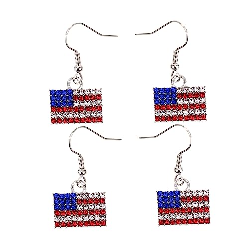 Gatuida 2 Paare Amerikanische Flagge Ohrhänger Strasssteinen Kreative Patriotische Ohrringe für Damen Statement Dangle Accessoires Unabhängigkeitstag von Gatuida