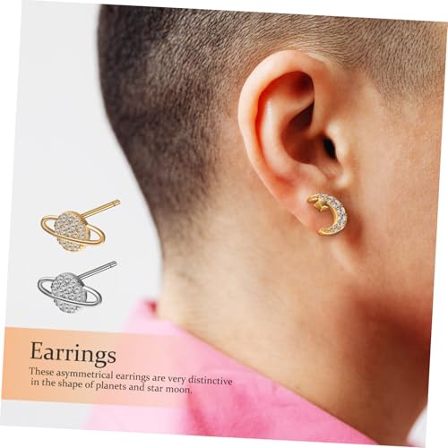 Gatuida 2 Paare Asymmetrische Mond Stern Ohrringe Kleine Planet Ohrstecker Damen Mädchen Modischer Schmuck Silber Gold Glänzend Einzigartiges Design von Gatuida