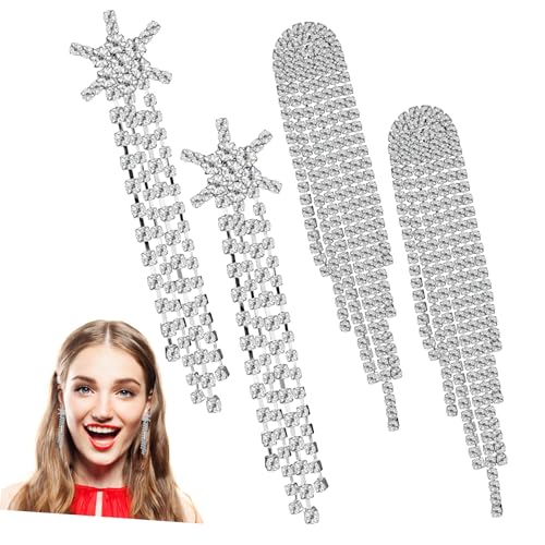 Gatuida 2 Paare Damen Lange Quasten Ohrringe mit Funkelnden Strasssteinen Leichte Zinklegierung Ohrhänger Glitzer Ohrstecker für Festliche Anlässe Geschenkidee für Frauen und Mütter von Gatuida