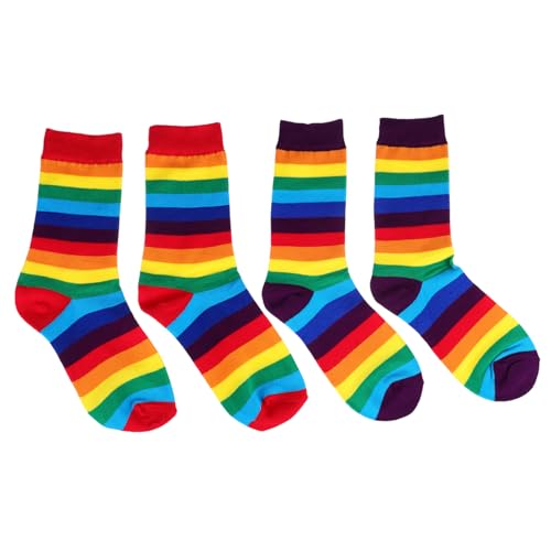 Gatuida 2 Paare Mid Calf Socken Regenbogen Streifen Baumwolle Elastisch Atmungsaktiv Sportlich Unisex Winter Stulpen Socken Medium Tube von Gatuida