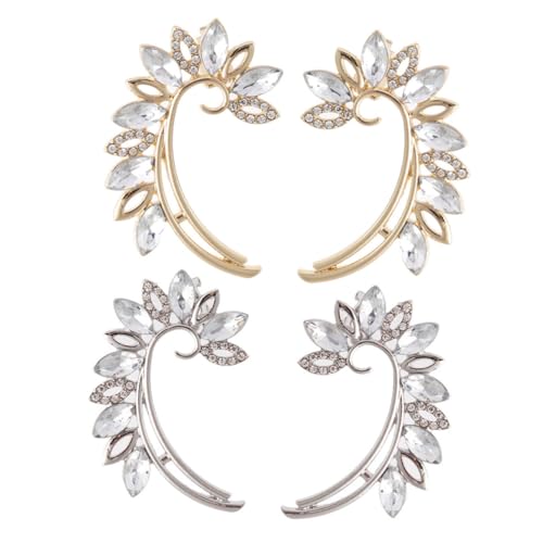 Gatuida 2 Paare Ohrclips Baumblatt design mit Strass Ohrschmuck ohne Piercing Modische Ohrklemme für Damen und Mädchen Elegante Ohrringe in Gold und Silber Boho Stil von Gatuida
