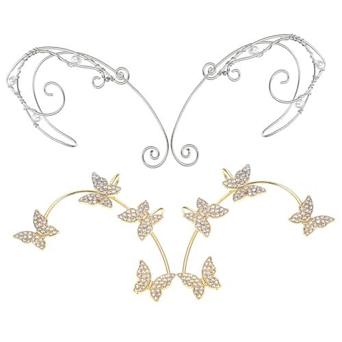 Gatuida 2 Paare Ohrclips Damen Ohrmanschetten Schmetterling Ohrschmuck Leicht und Angenehm für Party Alltag und Cosplay Geschenkidee von Gatuida