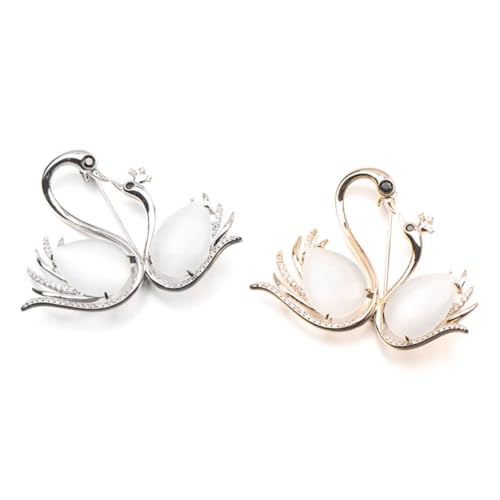 Gatuida 2 STÜCK Elegante Zirkonia Schwan Broschen Damen Schmuck Modische Tier breastpins in Gold silber für Hochzeiten Partys Alltag Passend zu Kleidern Schals Jacken Zufällige Farbe von Gatuida