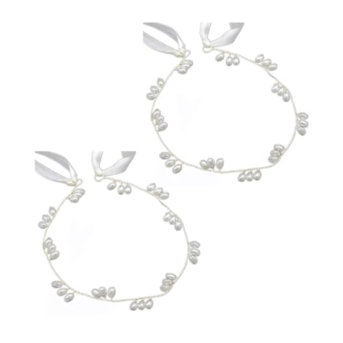 Gatuida 2 STÜCK Perlen Haarreif mit Band Zarte Braut Haarschmuck Handgefertigtes Tiar Headdress für Frauen und Mädchen Geeignet für Hochzeit Party und Alltag von Gatuida