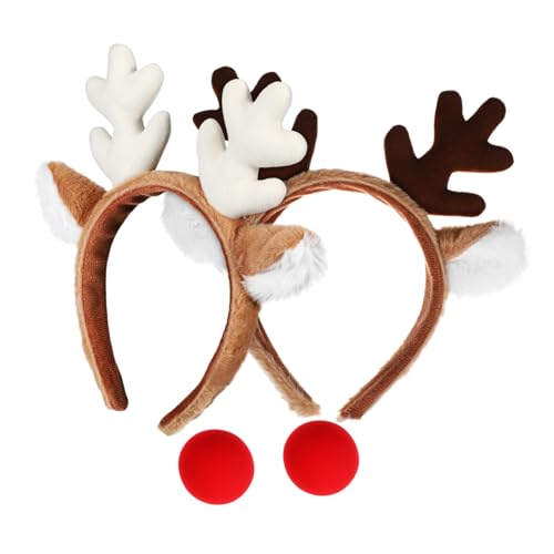 Gatuida 2 Sätze Weihnachts Rentier Geweih Haarreif mit Roter Nase für Leichtes Bequemes Stirnband Festlicher Kopfschmuck für Xmas Familienfeiern und Partyaccessoires von Gatuida