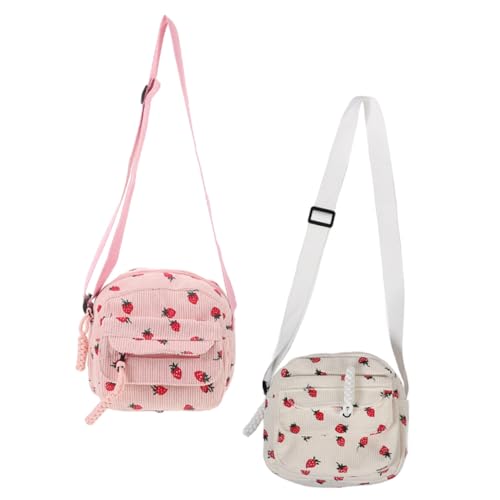 Gatuida 2 Stück Corduroy Erdbeer-handtasche Damen Schultertasche Verstellbarer Gurt Leicht Kompakt für Alltag Retro Stil Süßes Design für Schule und Freizeit von Gatuida