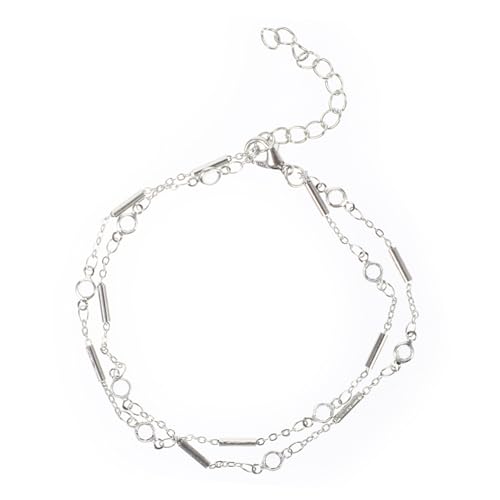 Gatuida 2 Stück Doppellagige Fußkette aus Metall Teiliges Damen Fußschmuck Stilvolle Silberne Knöchelkette für Frauen Modische Leichte Fußkettchen für Alltag und Strand Angenehmer von Gatuida