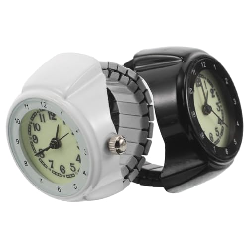 Gatuida 2 Stück Edelstahl-Ringuhr mit nachtleuchtendem Zifferblatt, kleiner leuchtender Uhrenring, verstellbare Fingeruhr, Steampunk-Schmuck für Damen und Herren von Gatuida