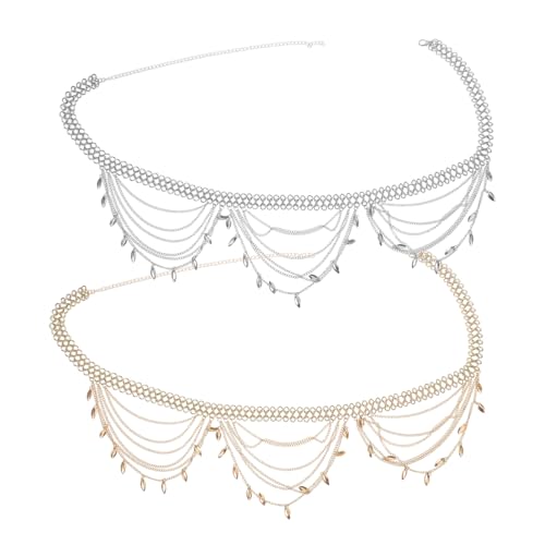 Gatuida 2 Stück Ethnischer Damen Taillengürtel Metallkettengürtel Verstellbar Multilayer Bauchkette Hüftschmuck für Kleider Jeans Boho Stil von Gatuida