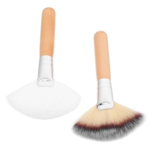Gatuida 2 Stück Fan Face Brush Teiliges mit Kurzem Griff Weiche Borsten Vielseitiger Puder und Rougepinsel für Präzises Highlighting und Konturierung für Frauen und Make Up Profis von Gatuida