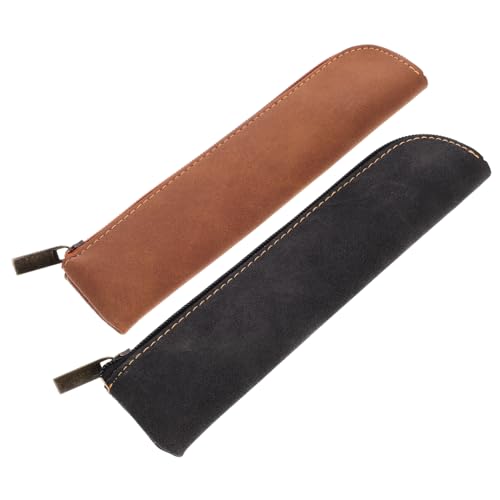 Gatuida 2 Stück Federmäppchen PU Leder Ästhetische Bleistiftetui für Studenten Schwarz Braun Waschbar und Langlebig Zipper Design für Einfachen Zugang von Gatuida