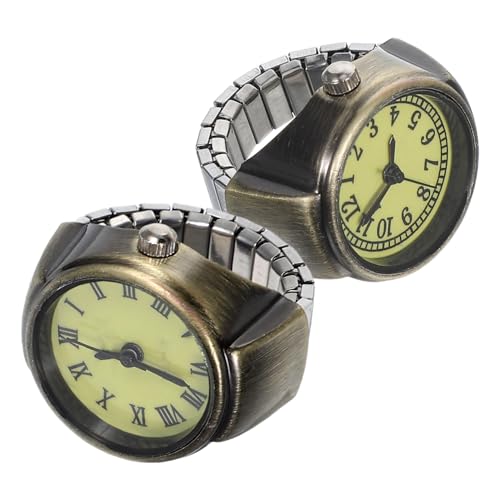 Gatuida 2 Stück Finger Ring Uhren Vintage Elastisches Band Damen Herren Analog Römisch Arabisch Zifferblatt Stylish Alltag Business von Gatuida