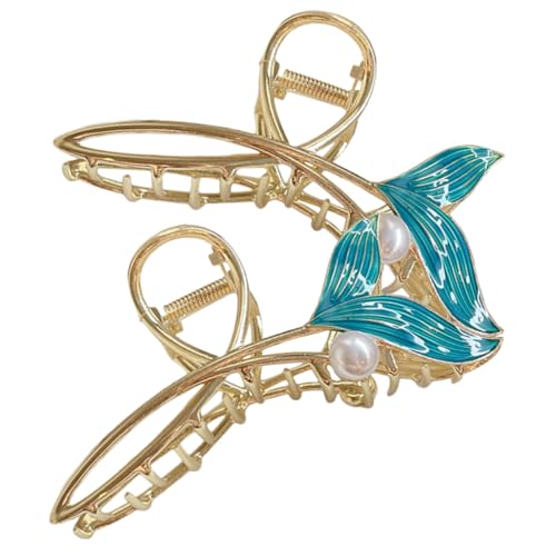 Gatuida 2 Stück Große Haarkralle Fischschwanz Design Rutschfeste Haarklammer für Dickes Haar Blaue Perlen Haarschmuck Stabiler Haarclip für Damen Haarstyling Alltag und Festtage von Gatuida