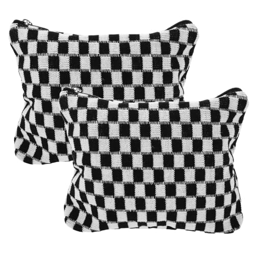 Gatuida 2 Stück Große Karierte Schminktasche aus Strapazierfähigem Strickmaterial Kontrastreiche Farbkombination Geräumiger Beauty Organizer für Mädchen Studenten und Frauen für Reisen und von Gatuida