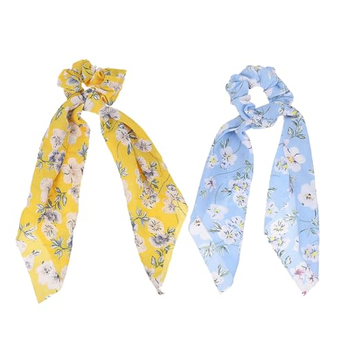 Gatuida 2 Stück Haarring Haargummi mit Schleifenband Elastischer Haarschmuck für Frauen und Mädchen Geeignet für Dickes und Dünnes Haar Modisches Design Himmelblau und Senfgelb Vielseitig von Gatuida