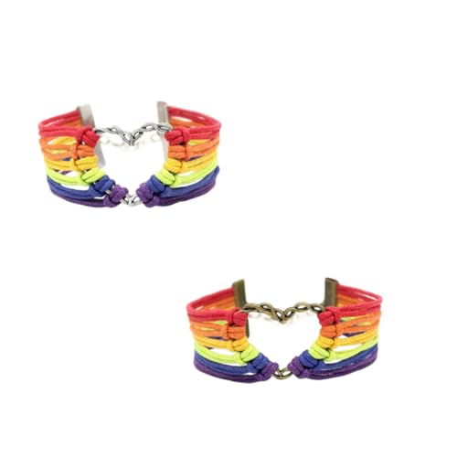 Gatuida 2 Stück Handgefertigtes Lgbt Pride Armband Retro Metall Herz Woven Bracelet in Bronze und Silber Langlebiges Buntes Regenbogen Wickelarmband für Lesbische und Schwule Pride Feier von Gatuida