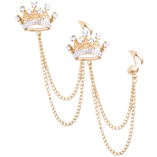 Gatuida 2 Stück Herren Broschen Anstecknadeln mit Kragenkette Goldfarbene Lapel Pins Modische Schmuckaccessoires für Hemden und Anzüge Eleganter Musiknoten Design Brustschmuck für von Gatuida