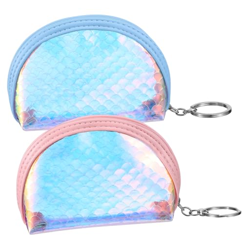 Gatuida 2 Stück Kleine Meerjungfrau Münzbörsen mit Reißverschluss Metallischem Schlüsselring Kompakt und Multifunktional Rosa und Blau Handliche Mini Portemonnaies für Damen und Mädchen von Gatuida