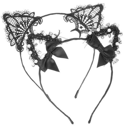 Gatuida 2 Stück Lace Katzenohren Stirnband Schwarze Spitzen Ohr Accessoires Damen Leichtes Atmungsaktives Kopfband Für Karneval Fasching Cosplay Party Haarreif von Gatuida