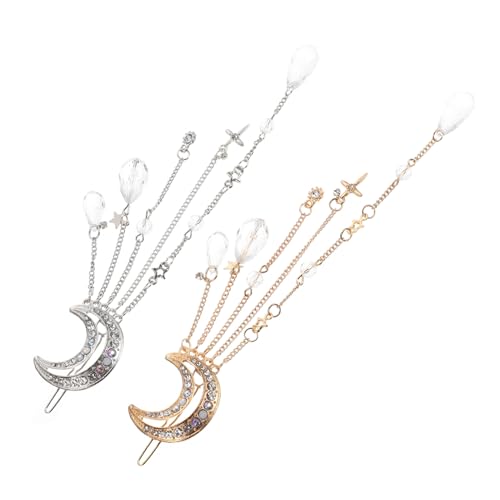 Gatuida 2 Stück Mond Haarnadeln mit Funkelnden Strass Tasseln in Gold und Silber Dekorativer Haarschmuck für Braut und Festliche Anlässe Stilvolle Dangle Haarspangen für Damen von Gatuida
