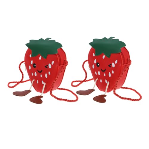 Gatuida 2 Stück Niedliche Erdbeer Umhängetasche für Mädchen Teiliges PU Schultertaschen Verstellbarer Riemen Robust und Geräumig für Kleine Mädchen Multifunktionale Kindertasche von Gatuida