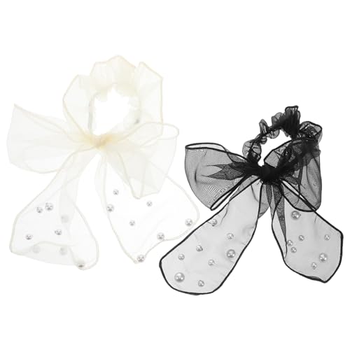 Gatuida 2 Stück Oversized Haargummi mit Perlen und Mesh Schleife Hohe Elastizität Starker Modisches Haarschmuck Accessoire für Damen mit Dickem und Dünnem Haar von Gatuida