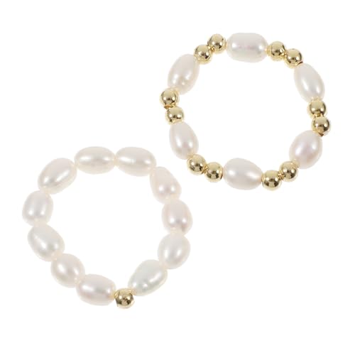Gatuida 2 Stück Perlenringe Teilig Verstellbare Stretch Ringe mit Süßwasserperlen Modischer Schmuck für Frauen und Teens Komfortabel Langlebig zu Geburtstag und Weihnachten von Gatuida