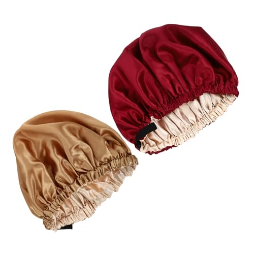 Gatuida 2 Stück Satin Schlafhaube Damen mit Verstellbarem Unsichtbarem Verschluss Doppellagig Atmungsaktiv Komfortabel für Langes Lockiges Haar und bei Nacht Passend für Kopfgrößen von Gatuida