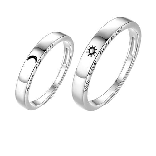 Gatuida 2 Stück Silberner Partner Ringe Sonne Mond Design Verstellbar Kreativer Schmuck für Damen und Herren Modische Buchstaben Ringe als Geschenk für Freunde von Gatuida