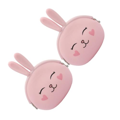 Gatuida 2 Stück Silikon Kleingeldbörse mit Niedlichem Hasen Design Kleine Münzgeldbörse für Mädchen Leichtes Portemonnaie mit Bunny Form Tragbare Wechselgeld und Schlüsselbörse Rosa von Gatuida