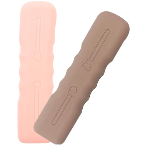 Gatuida 2 Stück Silikon Make up Pinsel Tasche Leicht Kompakt Langlebig Makeup Tool Organizer Reise Kosmetiktasche Pinselhalter in Rosa und Hellbraun Praktischer Schutz für Make up Zubehör von Gatuida