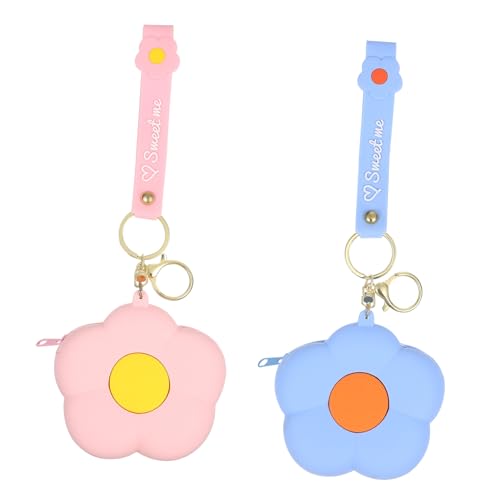 Gatuida 2 Stück Silikon Münzgeldbörse Cartoon Blütenform Mini Geldbeutel für Damen Mädchen Kompakte Münztasche Leicht Tragbar für Schlüssel Karten Ohrhörer und Kleingeld von Gatuida