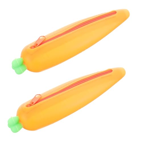 Gatuida 2 Stück Silikon Stifteetui Karottenform Federmäppchen Jungen Mädchen Bleistift Tasche Großvolumig Reißfest Waschbar Praktisch für Schule Büro Schreibwaren Organizer von Gatuida
