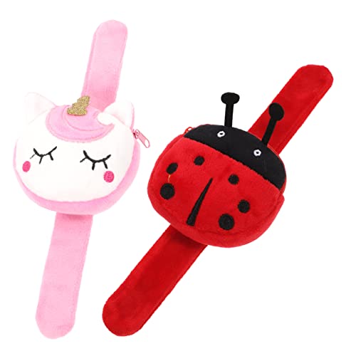 Gatuida 2 Stück Slap Armband mit Münzbeutel Plüsch Kuscheltier Armband Tiermotiv Sicherer Praktische Aufbewahrung für Kleine Gegenstände für Mädchen und Jungen von Gatuida