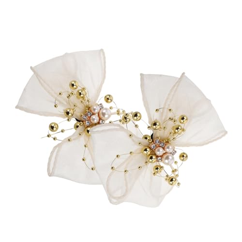 Gatuida 2 Stück Teiliges Abnehmbare Netzstoff Schuhclips mit Perlen Schleifen dekor Stilvolle Schuhschmuck accessoires für Braut Hochzeit Party Passend für Pumps und High Heels von Gatuida