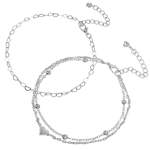 Gatuida 2 Stück Teiliges Boho Herz Fußkettchen Damen Verstellbare Love Anklet mit Perlen Strand Schmuck Vielseitig als Armband Tragbar Modisches Accessoire für Frauen von Gatuida