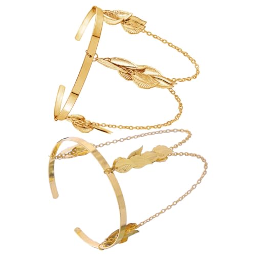 Gatuida 2 Stück Teiliges Damen Armspangen Goldfarbenes Metall Armreif mit Ketten und Blätterdesign Verstellbare Oberarm Manschette Eleganter Armschmuck für Hochzeit Geburtstag und Alltag von Gatuida