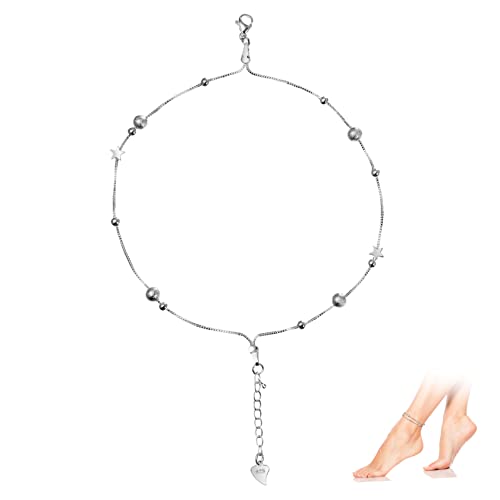 Gatuida 2 Stück Teiliges Damen Fußkettchen Verstellbare Doppel Schicht Ketten mit Stern Design Silberfarbene Langlebige Knöchelarmbänder für Frauen Modisches Schmuckzubehör von Gatuida