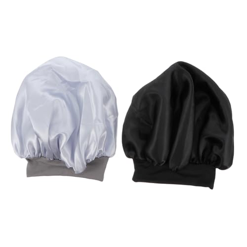 Gatuida 2 Stück Teiliges Elastische Schlafhauben mit Breiter Krempe für Damen Weiche Nachtmütze zum Haarschutz Bequemes Haartuch für Schlaf Gesichtsreinigung und Haarkur Schwarz und von Gatuida