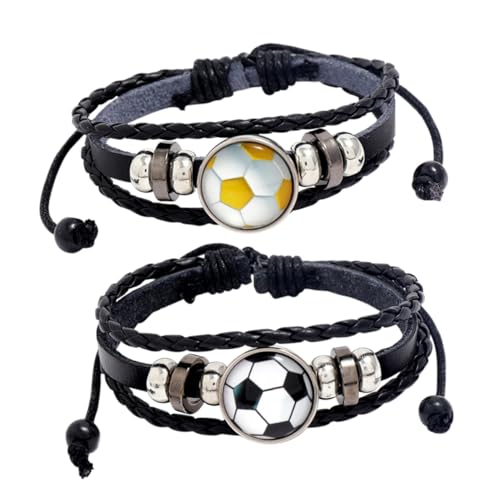 Gatuida 2 Stück Teiliges Fußballfan armband Modisches Echtleder Perlenarmband Sportlicher Schmuck für Jungen und Mädchen Bequeme Passform Trendiges Accessoire für Fußballliebhaber von Gatuida