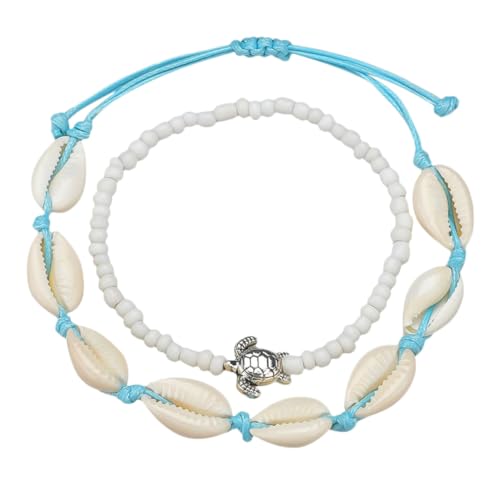 Gatuida 2 Stück Teiliges Fußkettchen Damen mit Kreativen Muschel und Schildkrötenperlen Verstellbare Vintage Knöchelketten Modischer Weißer Strand Schmuck für Frauen Langlebig und von Gatuida